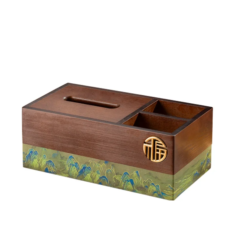 YFY light luxury high-end new Chinese-style solid wood tissue box household living  table pumping carton creative  control  box