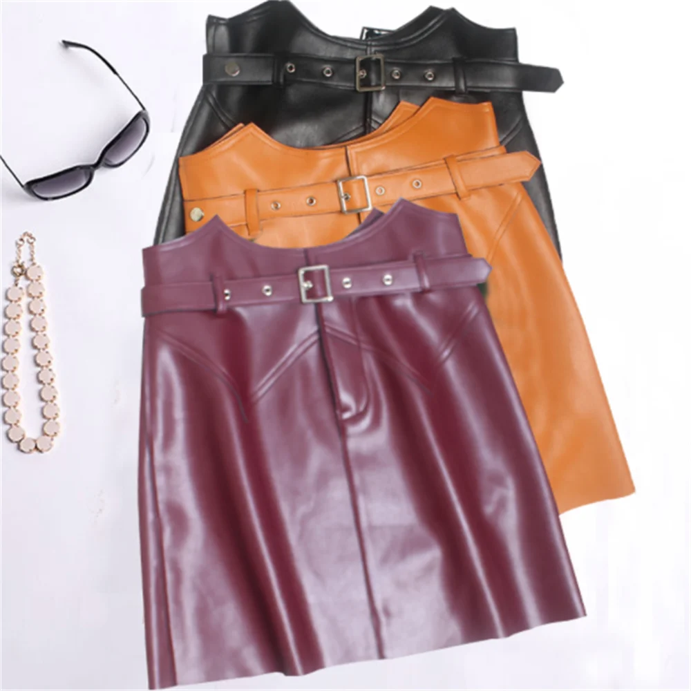 

Black PU Leather Skirt Women 2023 New long Sexy High Waist Bodycon Office Pencil Skirt Knee Length