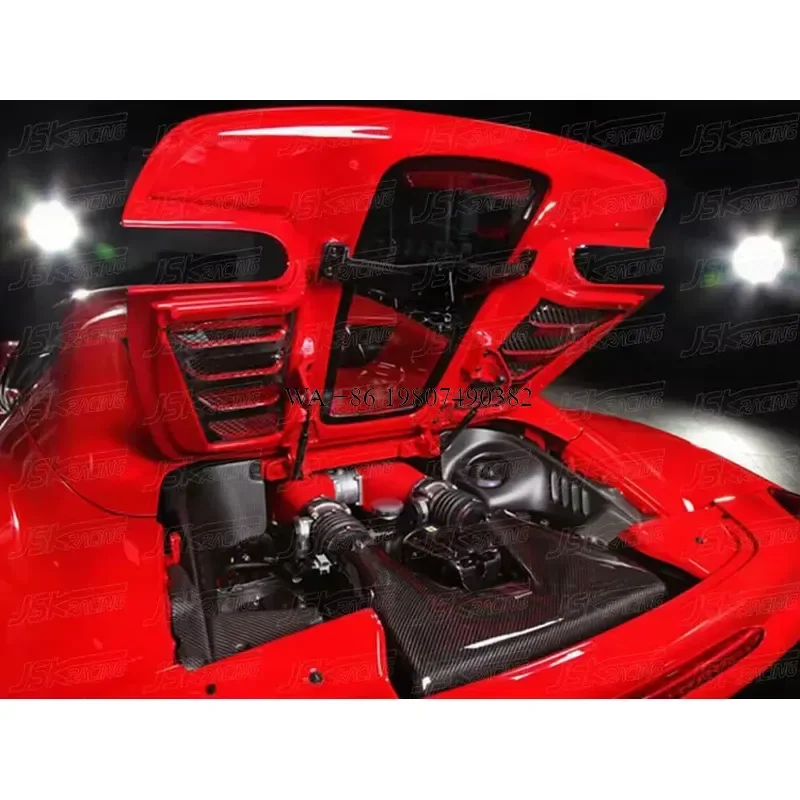 Wmwmnu Dry Carbon Fiber Engine Compartment Cover for 458 Spider Speciale 2011-2016 Hood Bonnet Trunk Lid Replacement