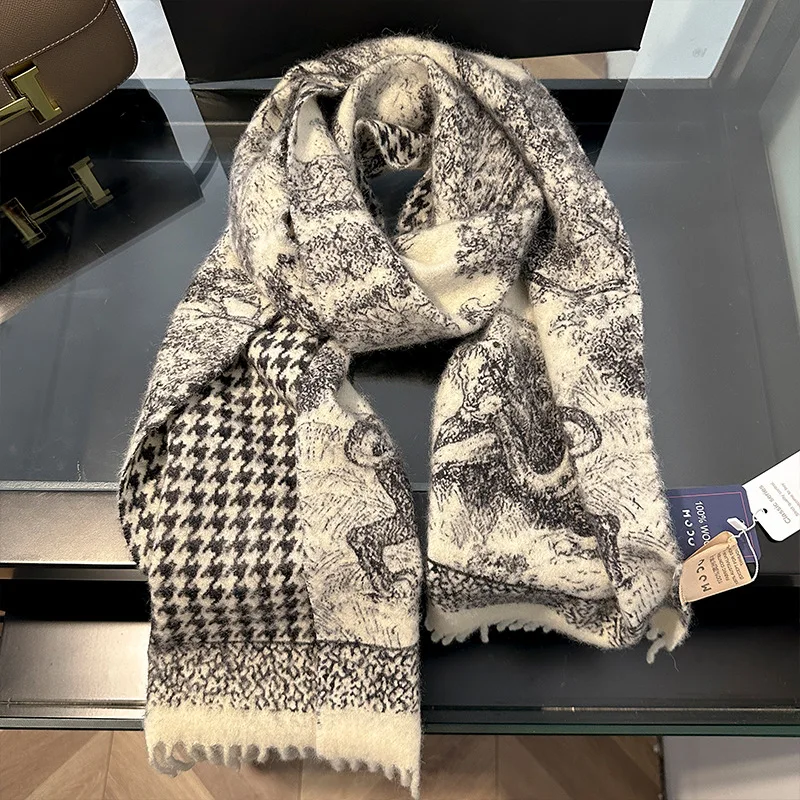 وشاح من الصوف شال نسائي مطبوع عليه حديقة الحيوان خفيف فاخر متعدد الاستخدامات للخريف والشتاء وشاح دافئ سميك