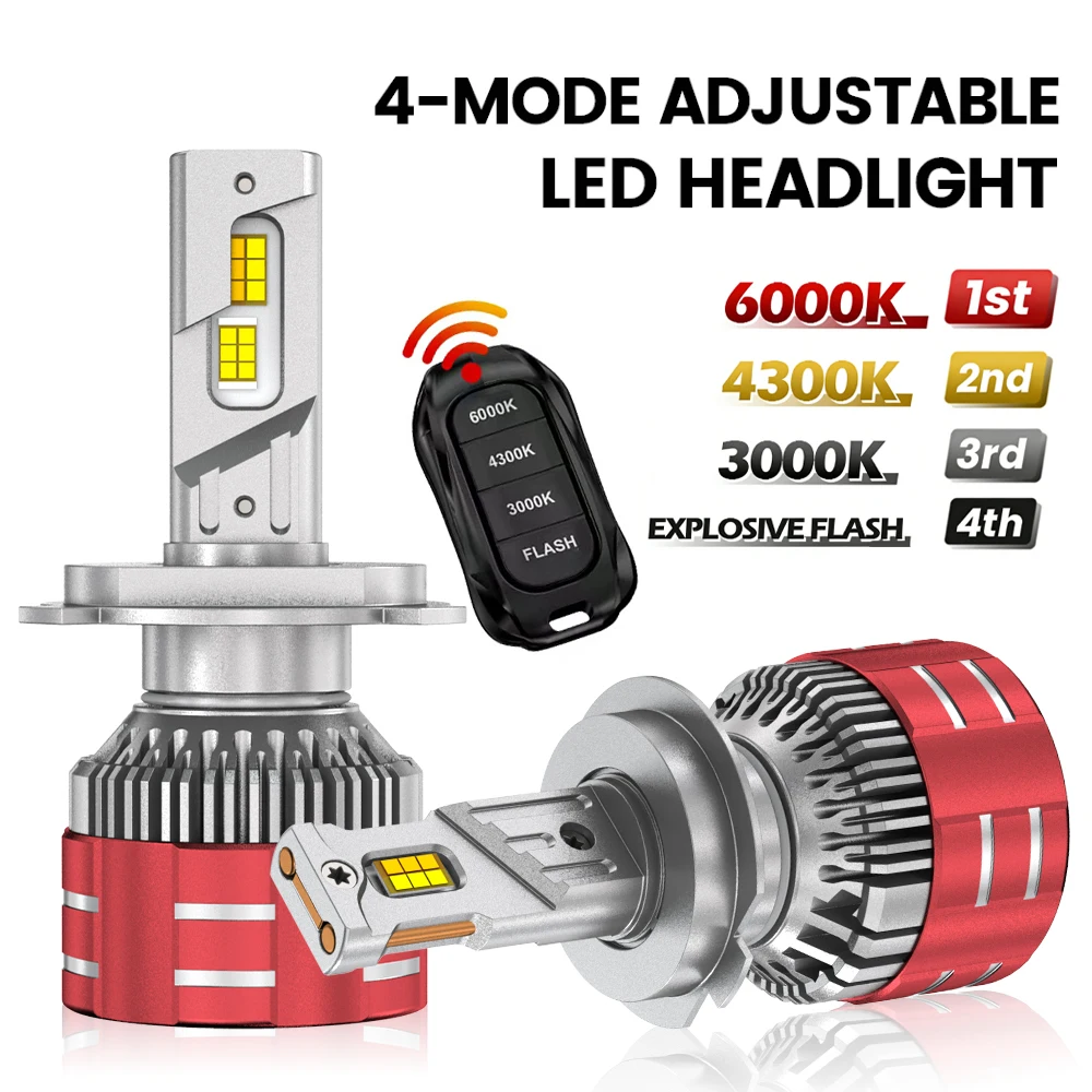 

Светодиодные автомобильные фары H7 H4 высокой мощности с Canbus и дистанционным управлением, 3000K/4300K/6000K, 9005 HB3, 9006 HB4, H1, H11, автомобильные лампы 12В 24В