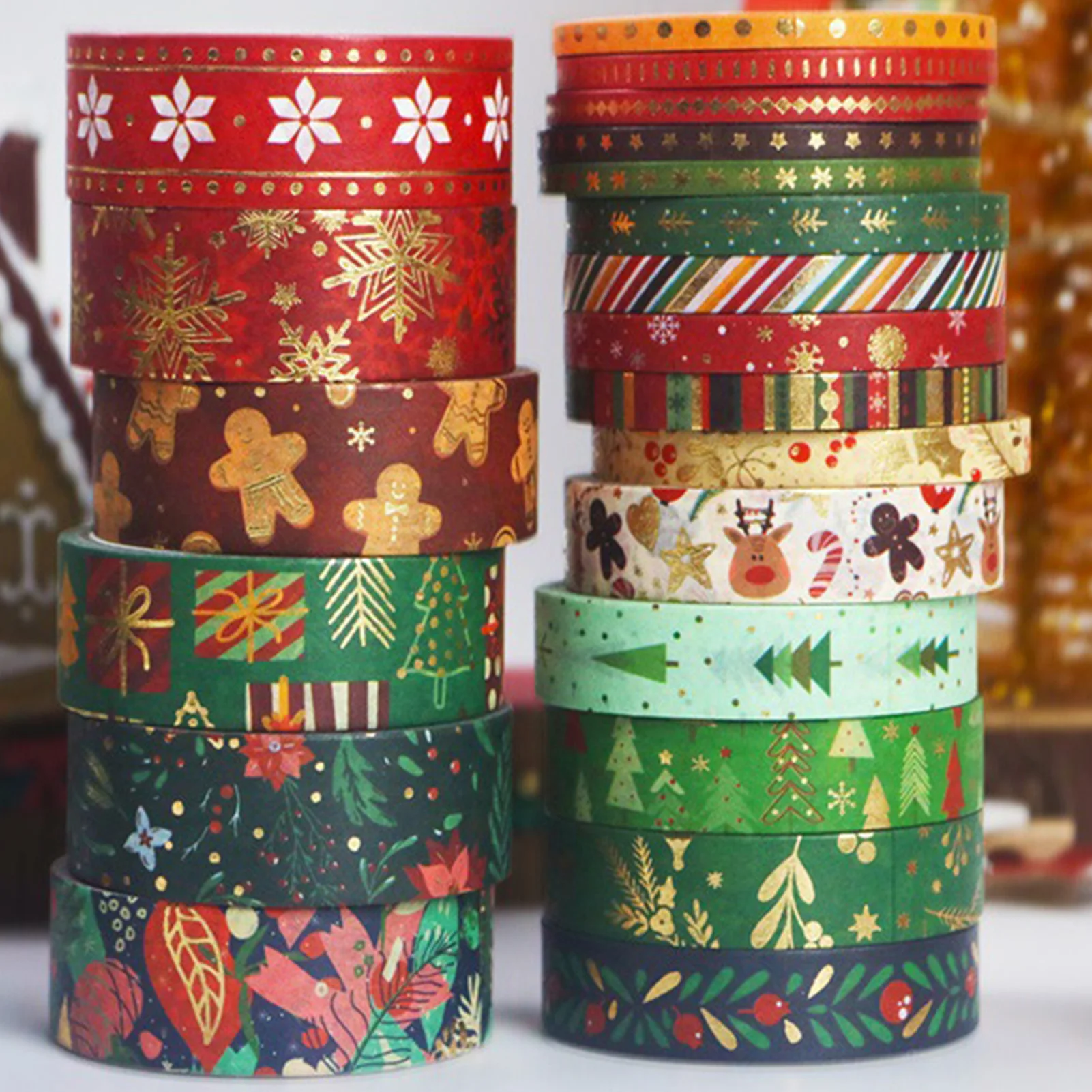 Christmas Gift Box Wrapping Tape with Classic Xmas Elements Design Festive DIY Tape Suitable for Entertain Guests Friends