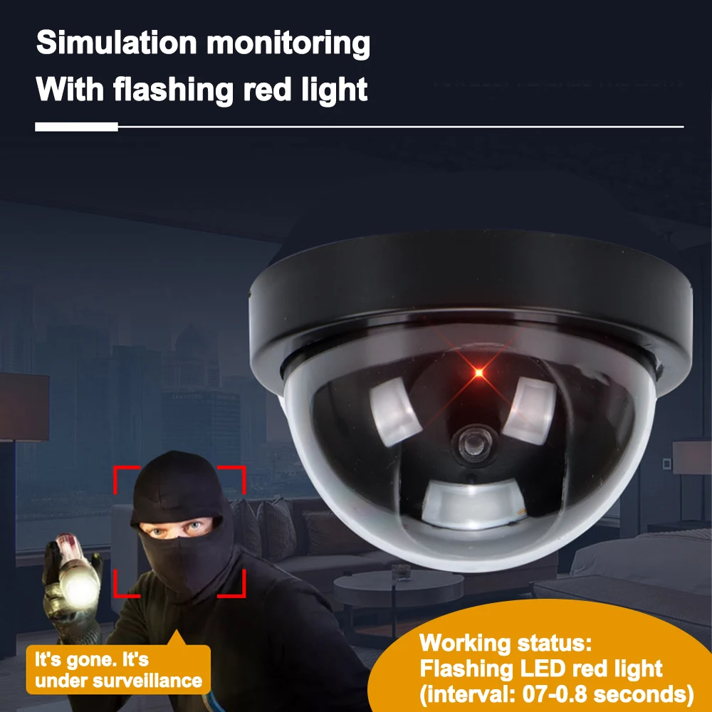 Fake Dome Camera Red Flashing LED Light Dummy CCTV Security Camera Home Office Surveillance Security System