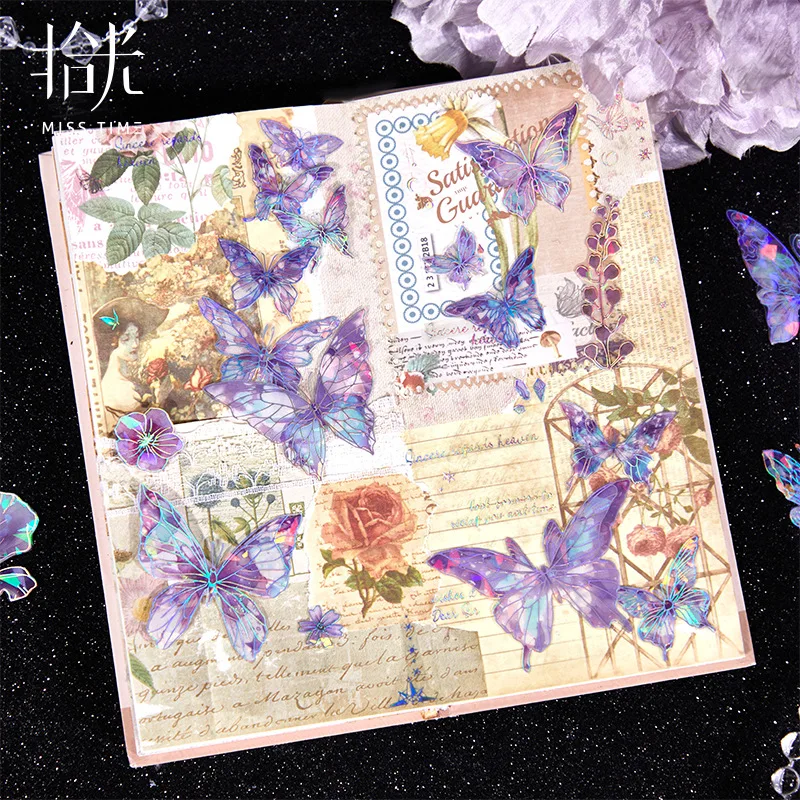 2pcs/1lot Kawaii Stationery Stickers Butterfly Dance and Flying Flowers Junk Journaling Decorative Scrapbooking for  Scrapbook