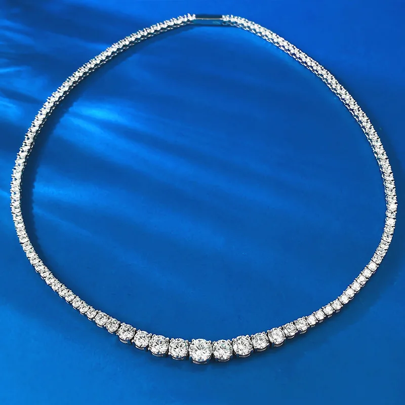 

New S925 Silver Necklace, European and American Style Fashion Neckchain, Water Drop Round Diamond Row Diamond Full Diamond