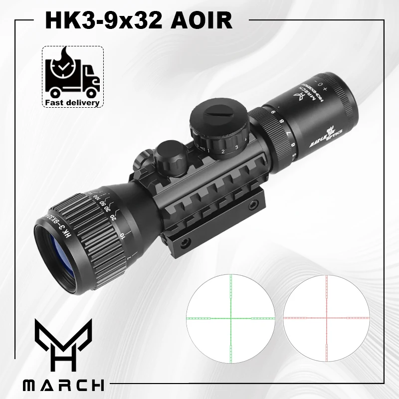 

MARCH HK 3-9X32 AOIR Tactical Airgun Optics Compact Riflescope for Hunting Airsoft Sight Fit 20mm Rail Weave Spotting Scop