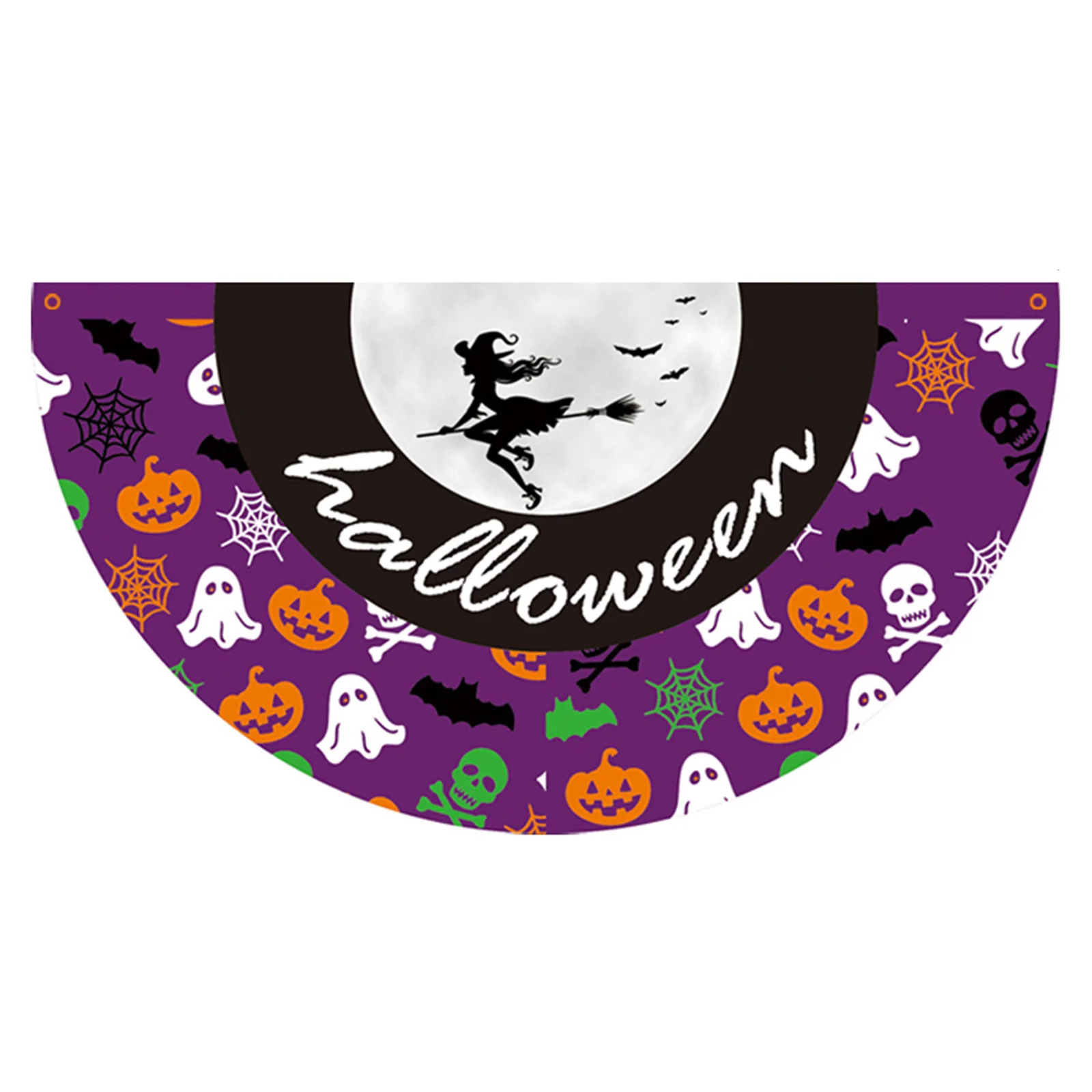 Halloween Polyester Cloth Hanging Fan Banner Ghost Festival Outdoor Courtyard Decoration Semi-Circular Flag 90x45cm