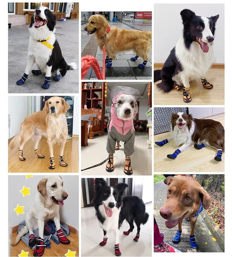 4pcs/set Waterproof Anti-slip Dog Shoes For Large Dogs Winter Shoe For Dog Husky Shoes Dog Paw Protectors Warm Dog Boots Red