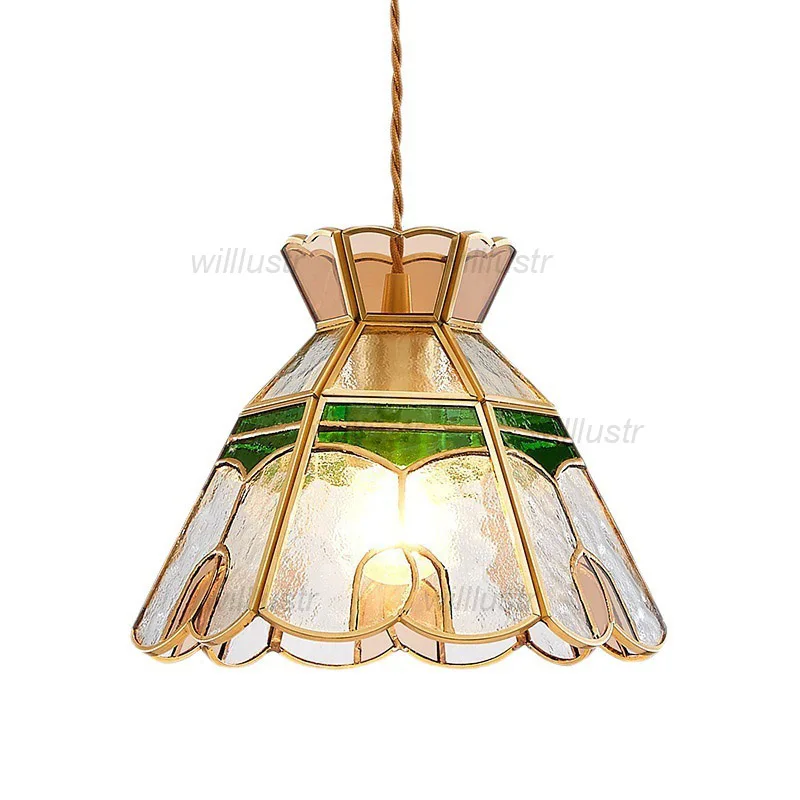 

Colored Glass Pendant Lamp Retro Copper Tulip Suspension Light Aisle Bar Cafe Hotel Nordic Hanging Ceiling Chandelier