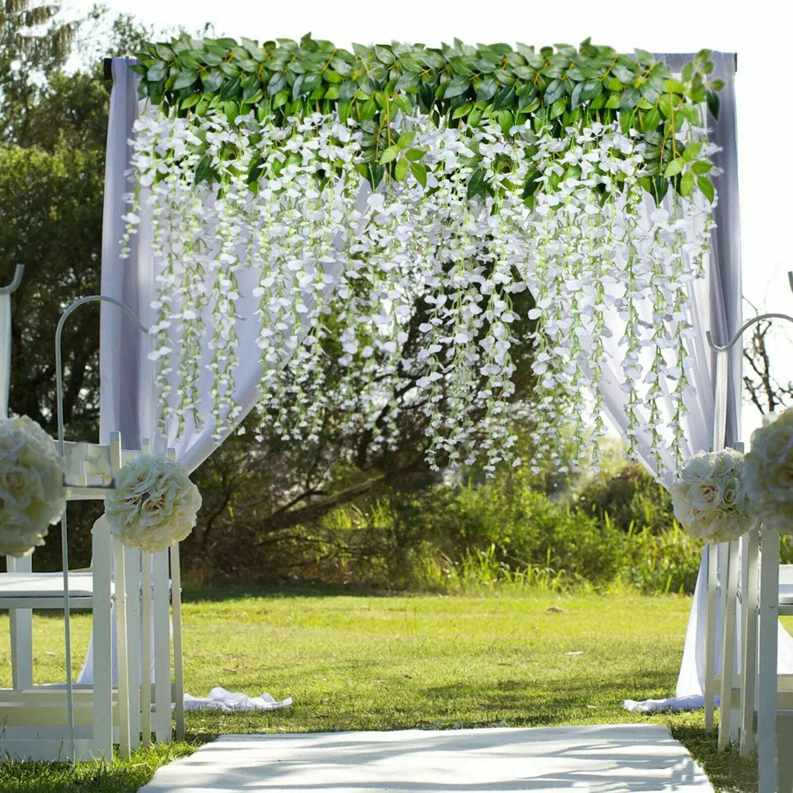 Artificial Silk Fake Flower Garland Vine Wisteria Leaf Hanging Simulation Wisteria Flowers Wedding Decor Ceiling Decoration