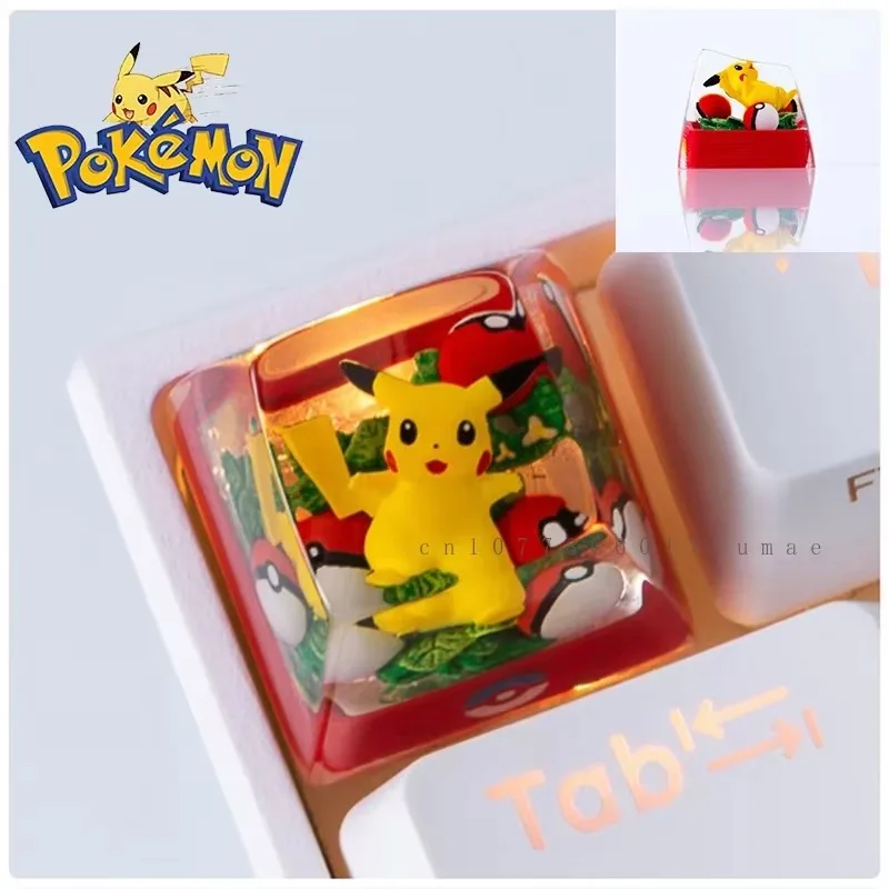 Japan Anime Pokemon Custom Resin Micro Transparent KeyCap Pikachu Keycaps Mechanical Creative Computer Keyboard Cap Cute Gift