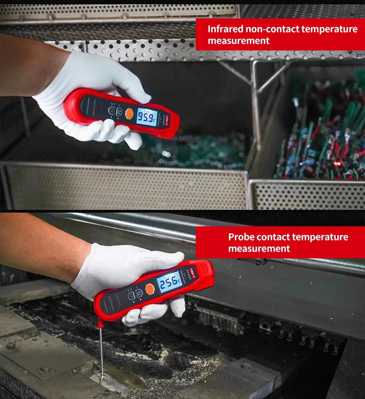 Termómetro Digital UNI-T UT320T 2 en 1, medidor de temperatura de alta precisión, infrarrojo y sonda, IP54