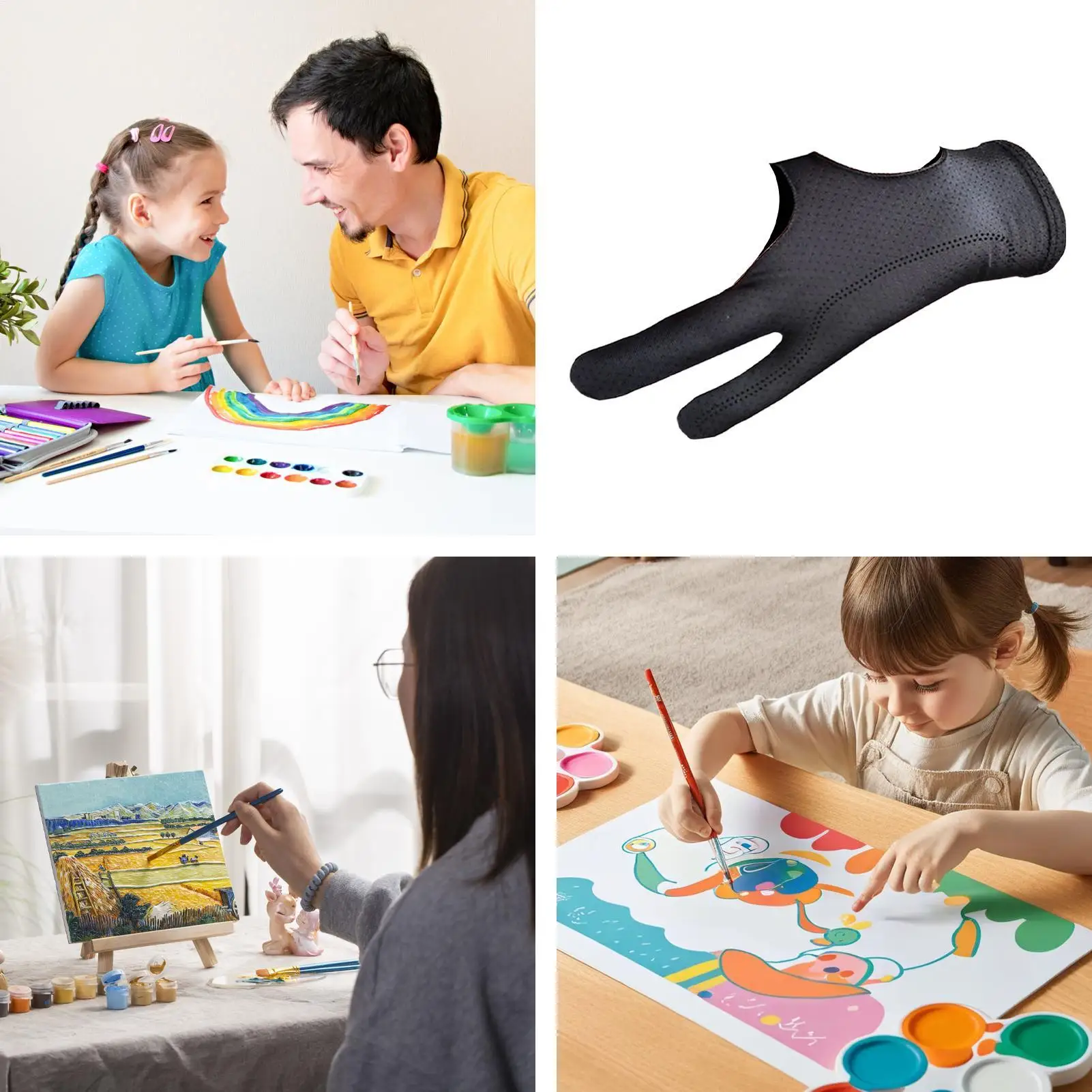 태블릿 장갑 두 손가락 그래픽 태블릿 드로잉 장갑 2 조각 오른쪽 왼손 종이 스케치 전문가를위한 통기성 랩