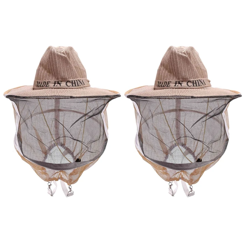 2 Pcs Anti Bee Hat Beehive Beekeeping Cowboy Hat Mosquito Bee Insect Net Veil Head Face Protector Beekeeper Equipment