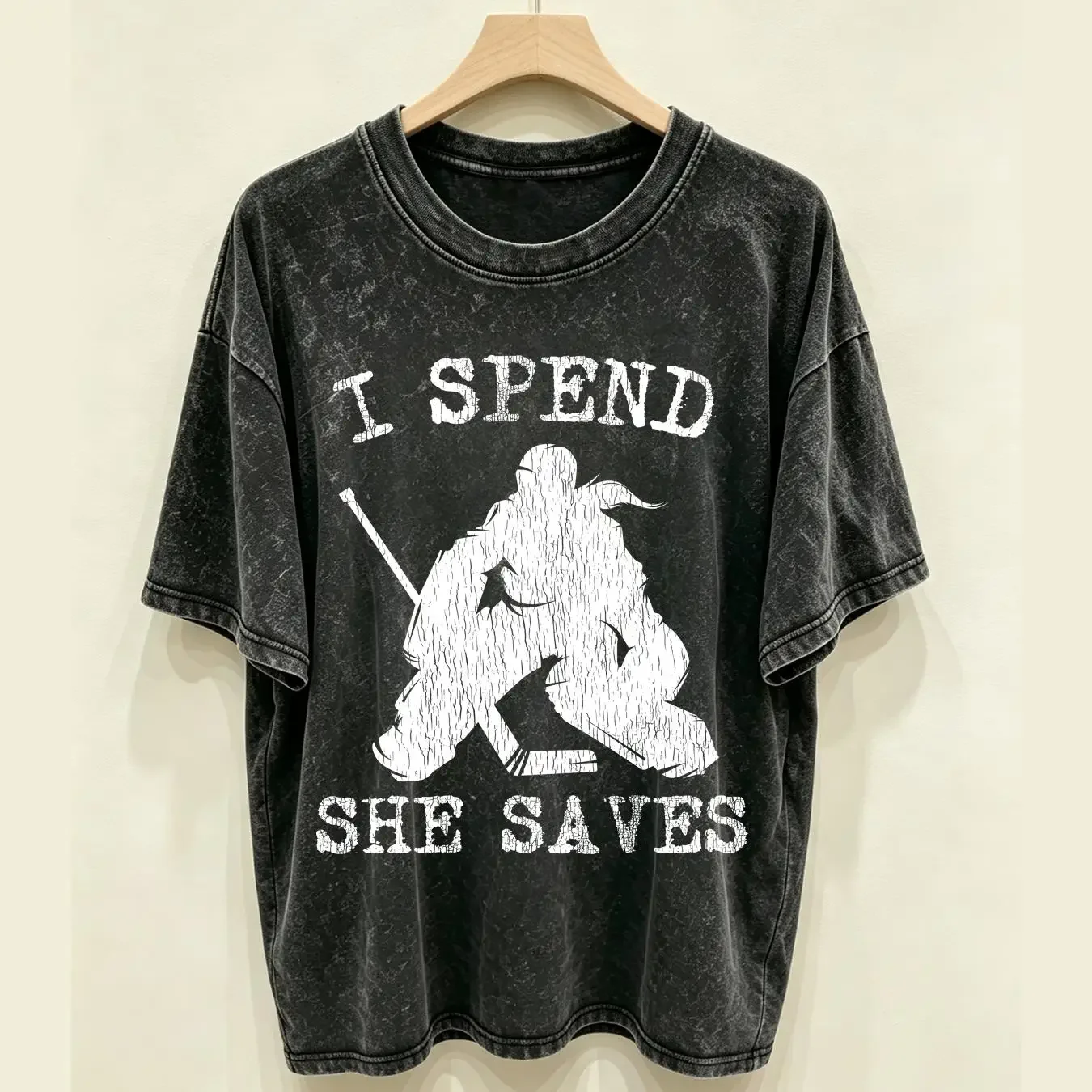 washed T Shirt Girl Goalie Parent I Spend She Saves Funny Hockey Mom Dad long or short sleeves vintage Washed fashion