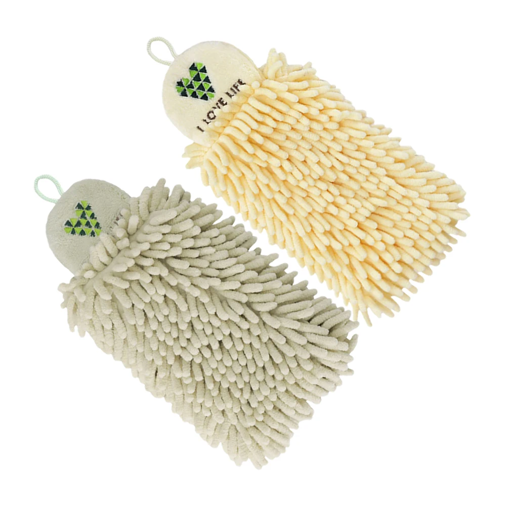 

2pcs Chenille Hand Towels Hanging Bathrooms Highly Absorbent Set For Kitchen Bathroom Travel Portable