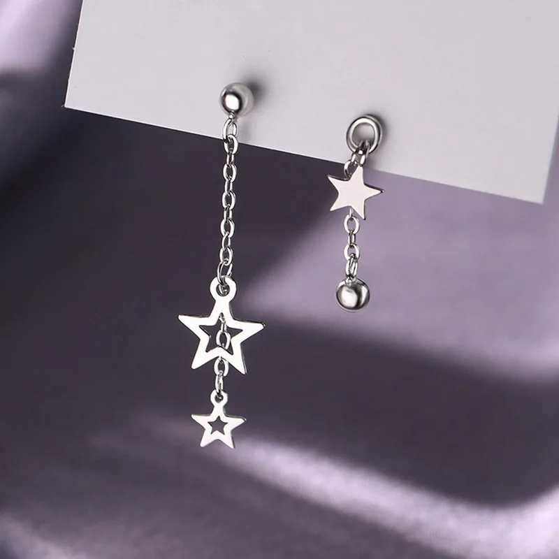 Y2k Fashion Metal Star Stud Earrings For Women Gothic Punk Silver Color Simple Tassel Earring Korean Young Girls Hip Hop Jewelry