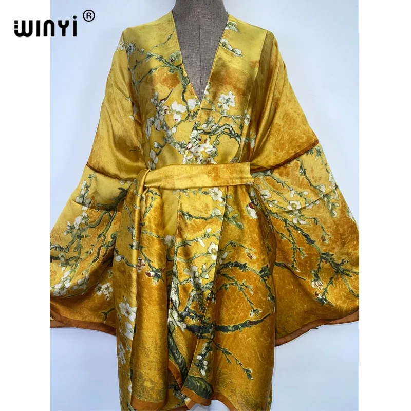 2022 WINYI Summer Beach Wear Swim pokrowiec na garnitur afryka fashiolady kardigan w stylu boho ścieg z wszytym paskiem sexy Holiday Kimono z długim