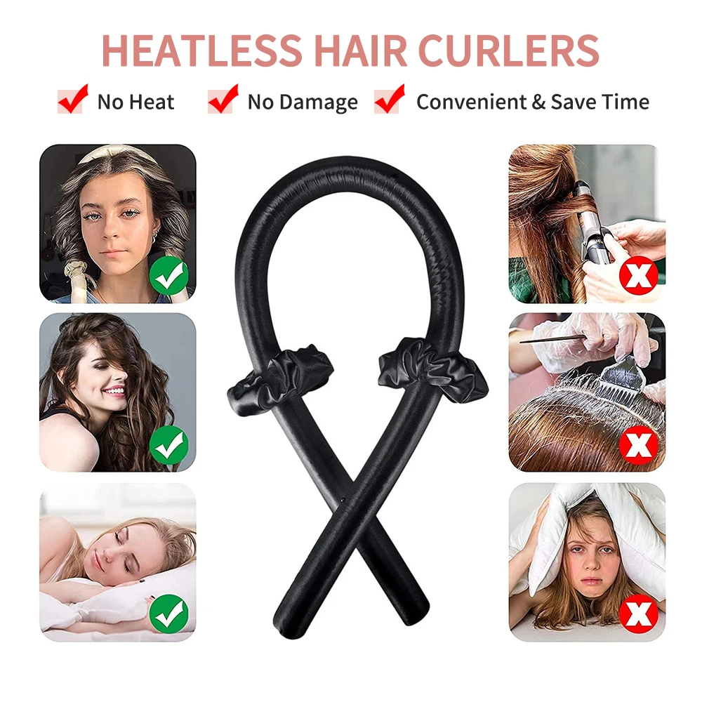 Heatless Curling Rod Headband No Heat Silk Curls Ribbon Hair Rollers Sleeping Soft Headband Lazy Hair Curlers Hair Styling Tools
