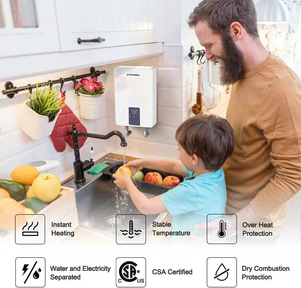 سخان مياه صغير بدون خزان كهربائي 110 فولت ~ 120 فولت للحوض، 4.5 كيلو وات 37.5 أمبير عند نقطة صغيرة للاستخدام 120 فولت، تطبيق سخان مياه CSA #5