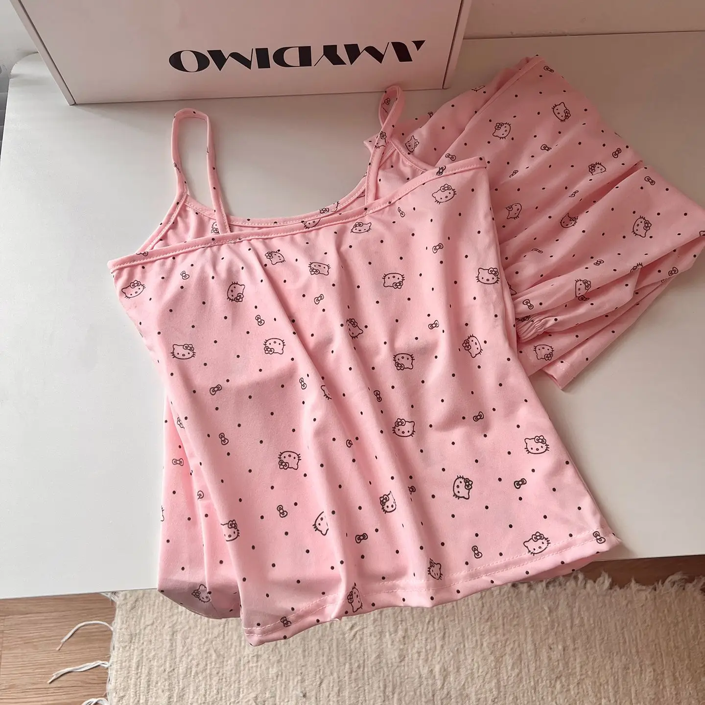 الصيف مرحبا كيتي منامة سانريو أنيمي لطيف فتاة الحمالات السراويل KT الطباعة مجموعة الترفيه الملابس المنزلية طالب نوم #5