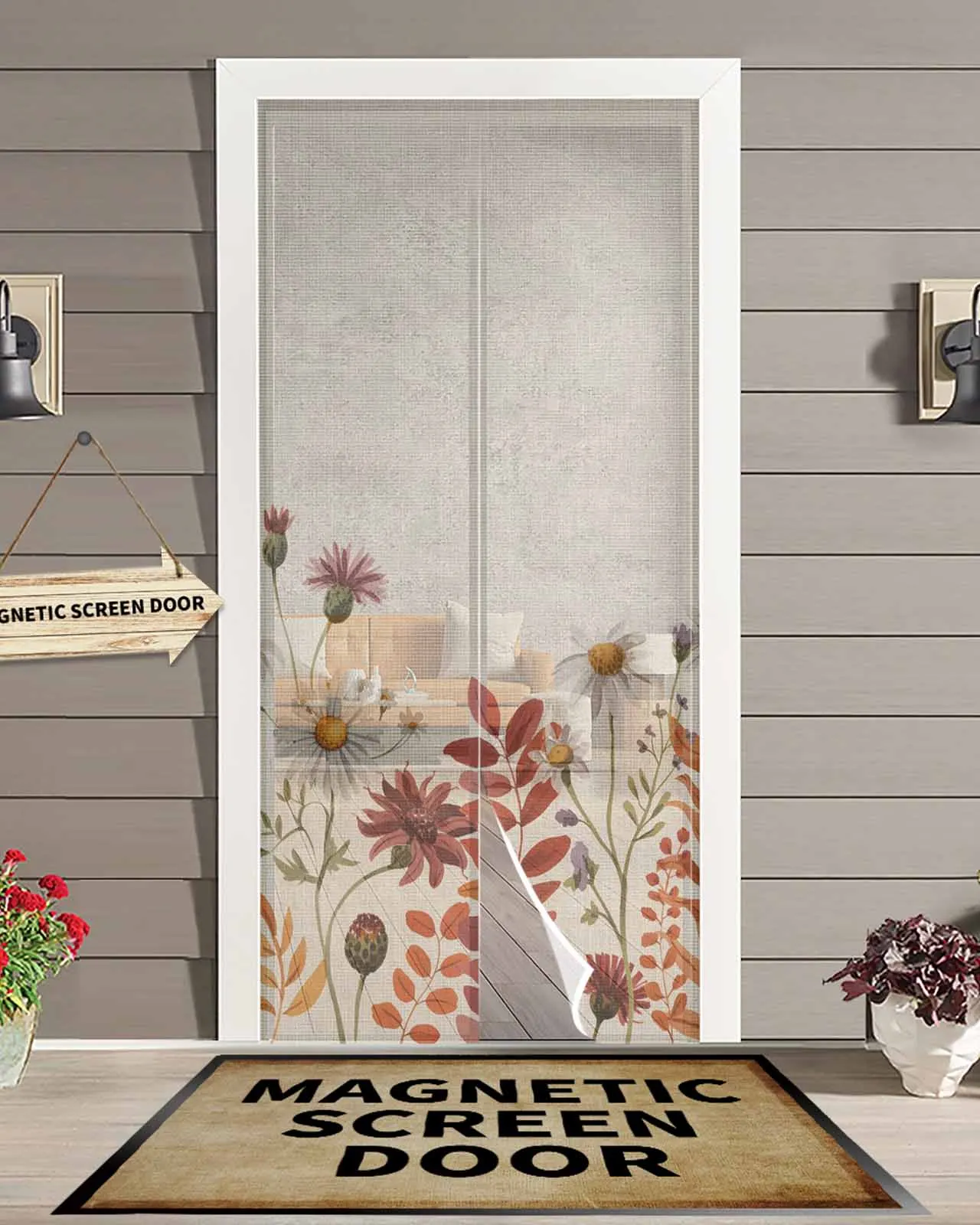 

Pastoral Wind Autumn Wild Flower Magnetic Door Curtain Living Room Bedroom Home Anti-mosquito Screen Door Curtain