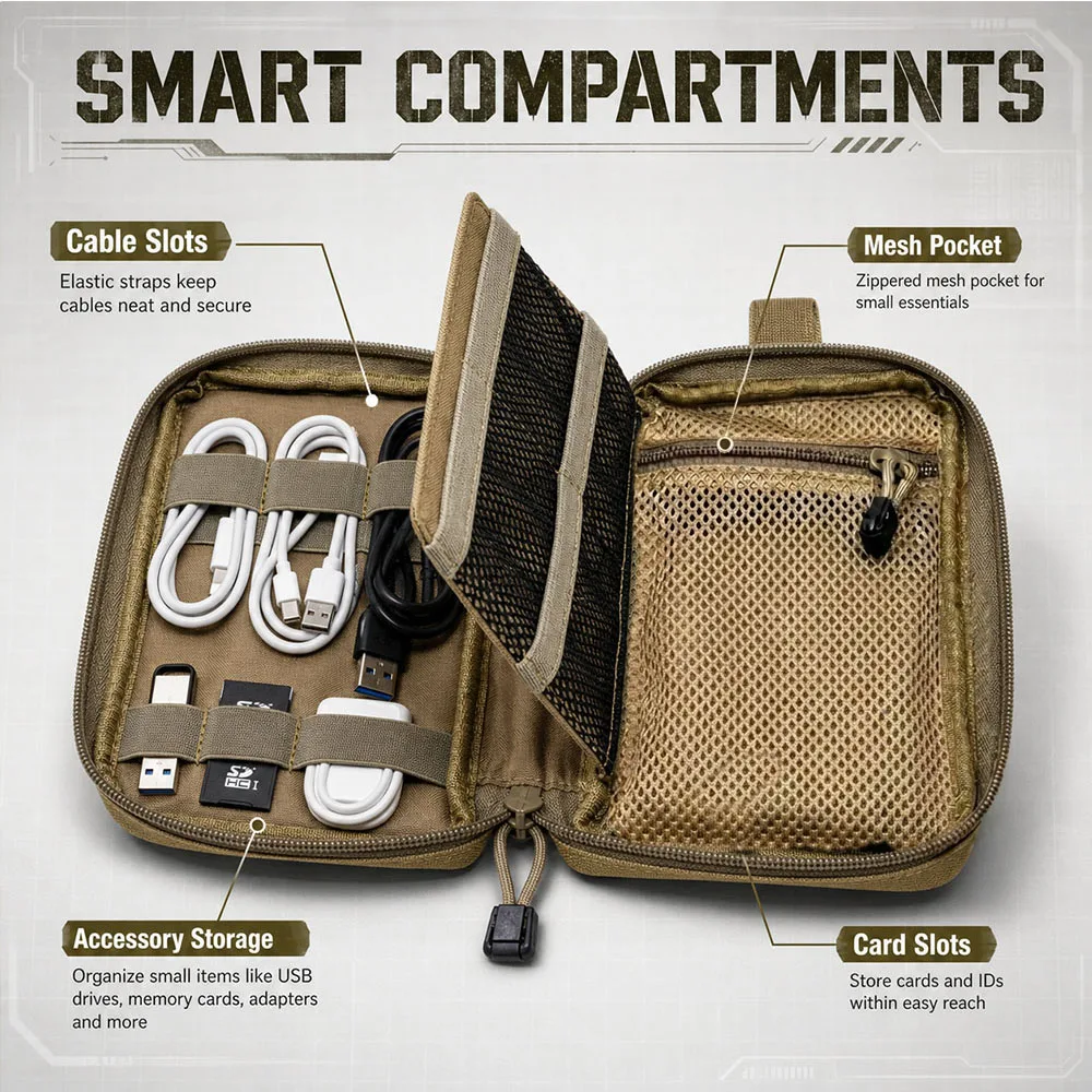 3C Digital Organizer Pouch Portable Electronics Storage Case for Cable USB Drive Micro SD Card Power Bank Charger Hard Disk