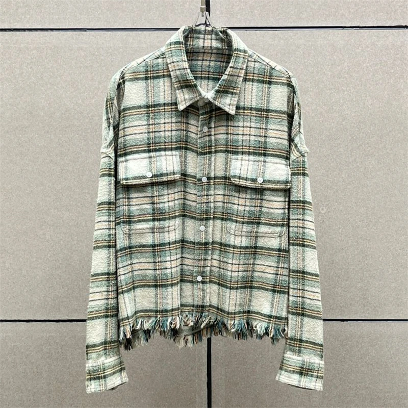 Women's shirt New autumn 2025 washed tassel lapel long sleeved top High quality pure cotton plaid  Women's blouse y2k thin coat
