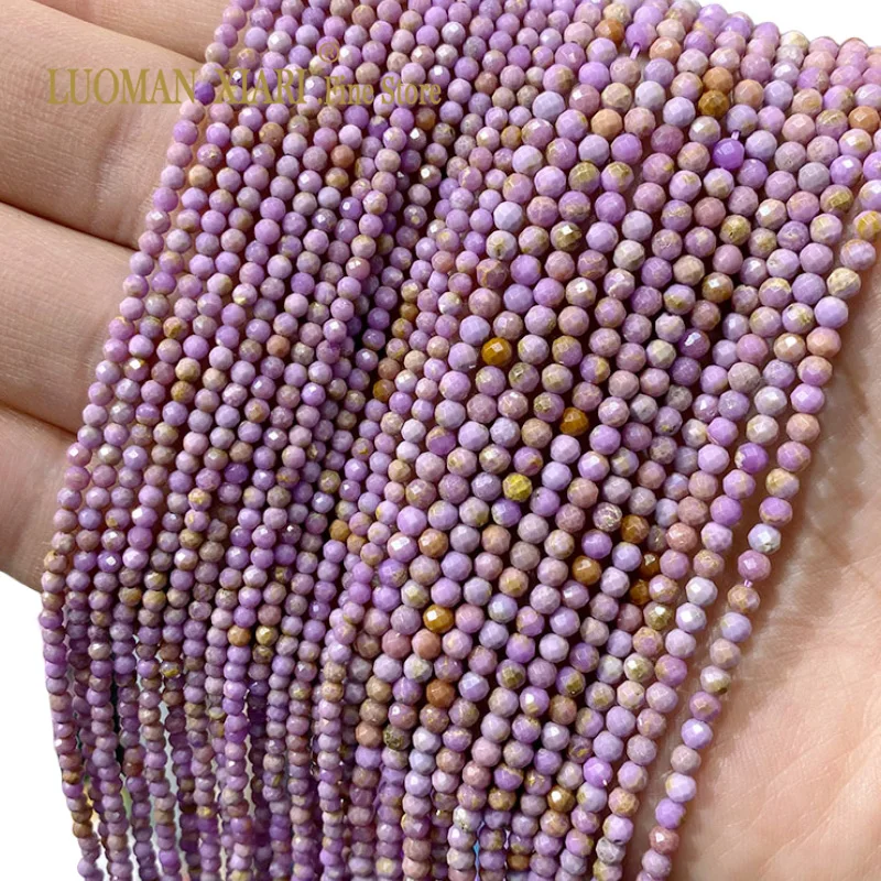 Fine Natural Stone Faceted Purple Lepidolite Gemstone Round Spacer Beads For Jewelry Making  DIY Bracelet Necklace 2/3/4MM 15''