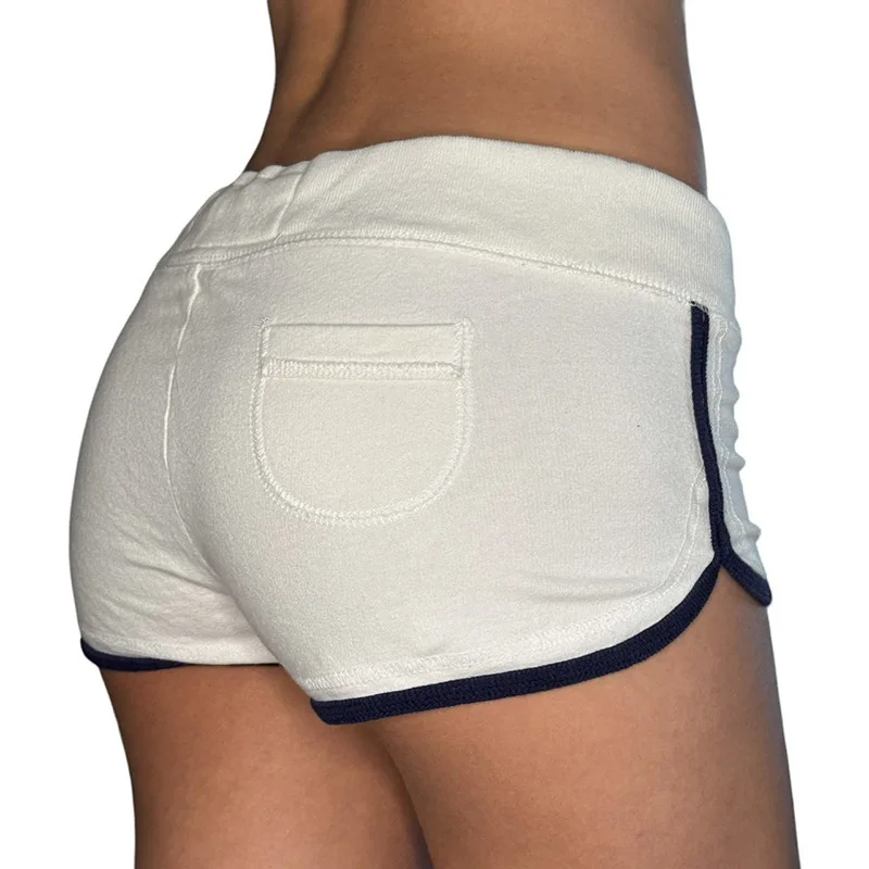 Casual Sports Shorts Women Style Low Waisted Drawstring Shorts 2024 American Hot Girl Contrasting Color Tied Edge Hip Hugging