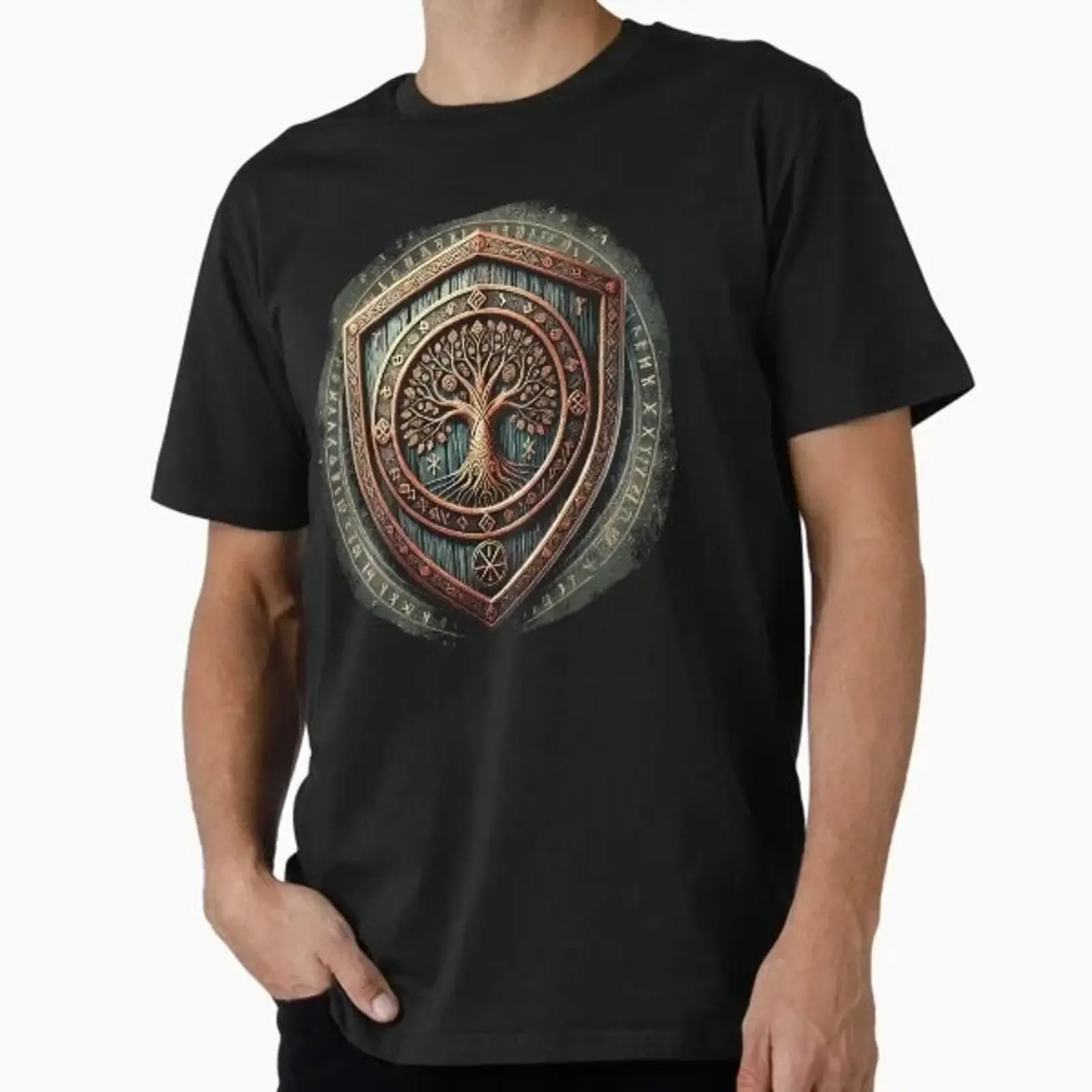 HOT Viking Shield with Runic Tree of Life Symbol Best T Shirt S 3XL vintage Washed Soft fashion Versatile graphic Breathable
