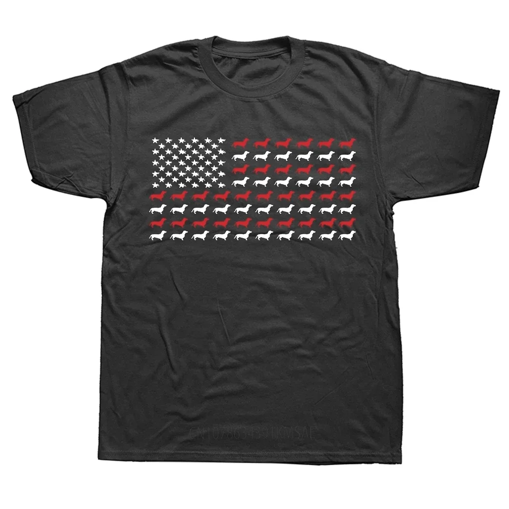 Funny American Flag Dachshund Dachshund Doxie Lover T Shirts Summer Graphic Cotton Streetwear Short Sleeve Gifts T-shirt Men