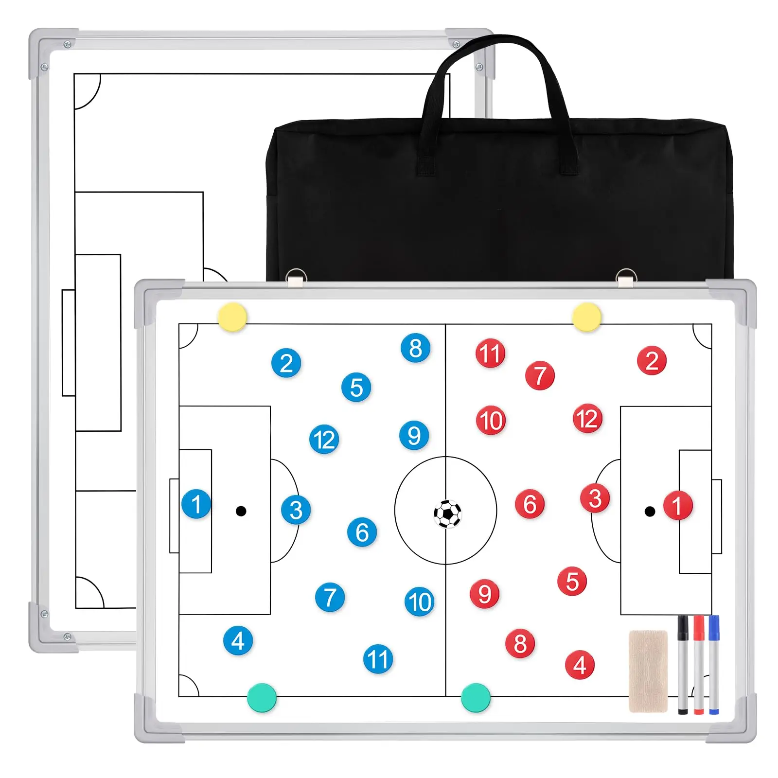 

24" X 18" Magnetic Soccer Coaching Whiteboard Double-Sided Dry Erase Board Portable Tactical Clipboard Equipped For Competition