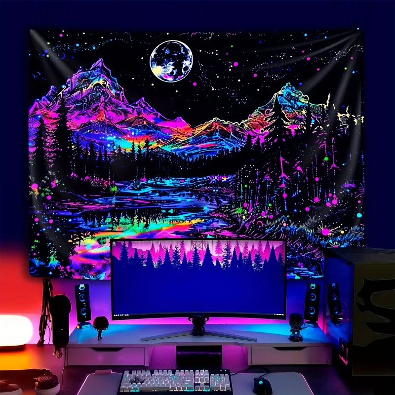VIKAMA Psychedelic Fluorescent Landscape Tapestry Suitable For Study, Office, Bedroom, And Living Room Home Décor