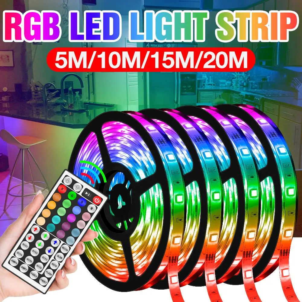 LED RGB Light Strip Adapter 5050 SMD Flexible Tape USB DC12V Tape Diode Waterproof Remote Control RGB 5M 10M 15M 20M Stair Decor