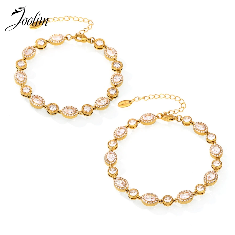 

Joolim Jewelry Wholesale High End PVD Fashion Luxury Babysbreath Zirconia Pave Handmade Chain Stainless Steel Bracelet for Women