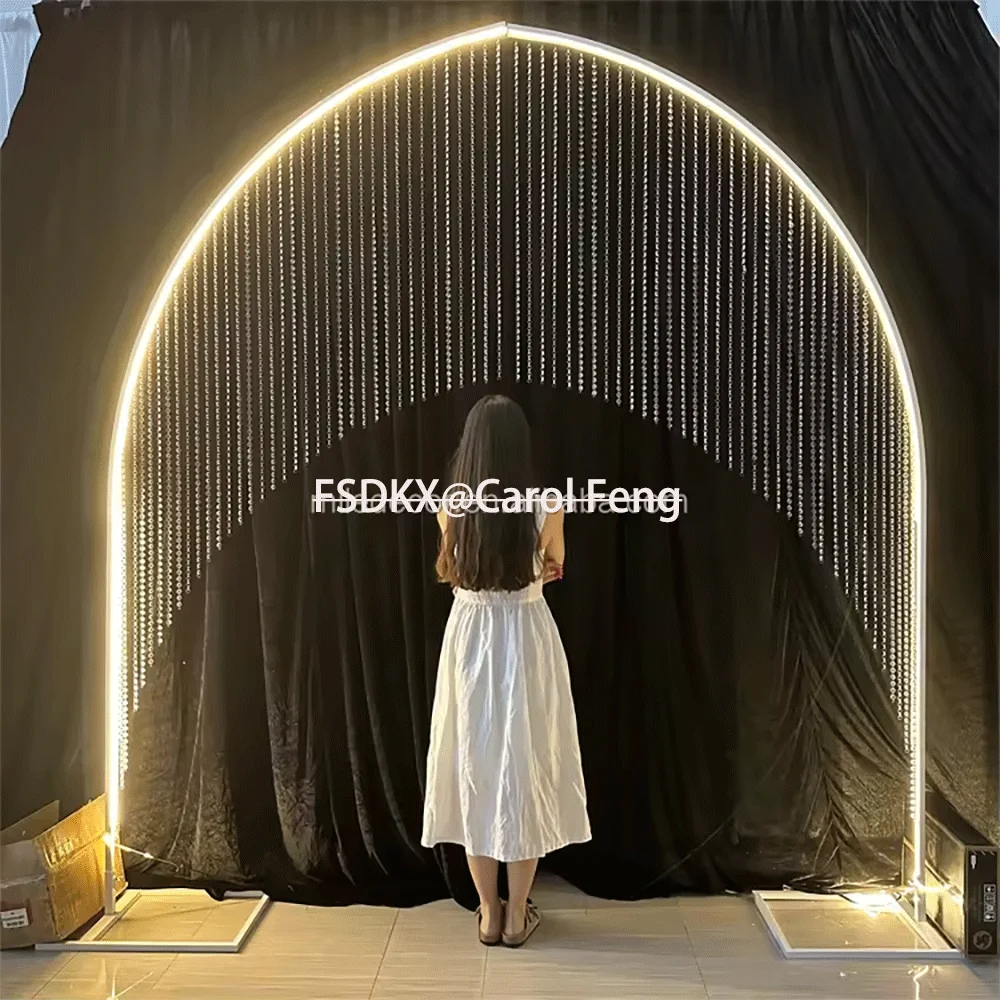 Good Quality Durable Wedding Arch LED Lighting Decorative Crystal Backdrops For Party Used