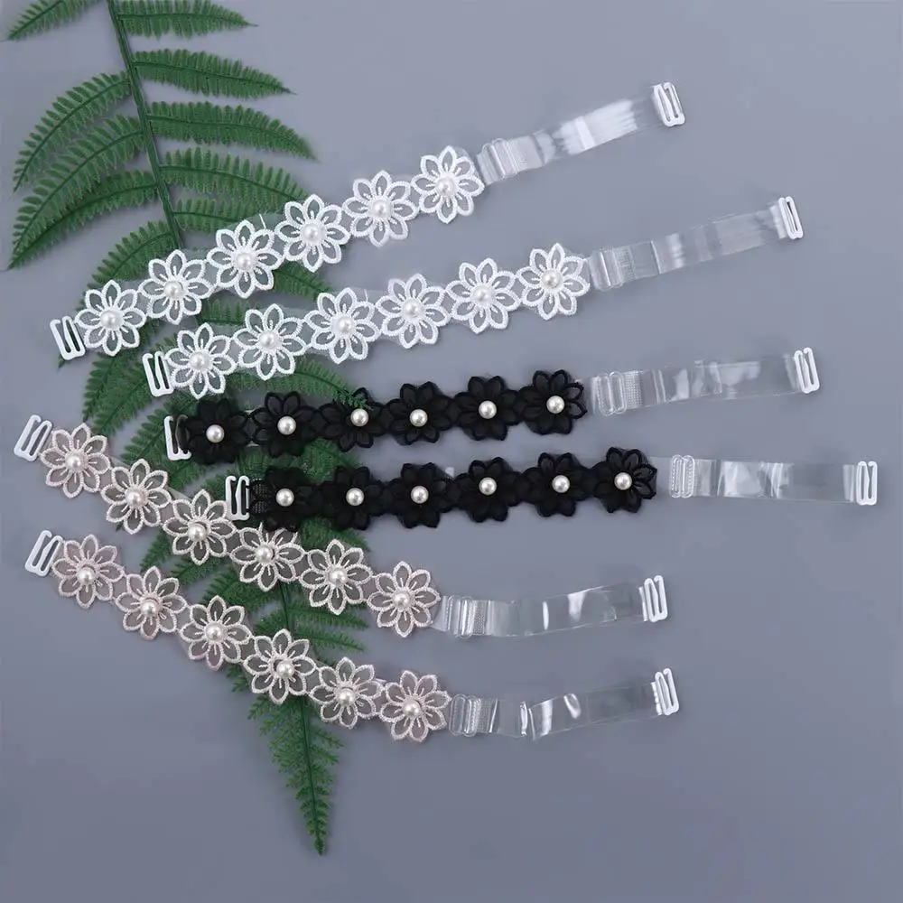 

Anti-Skid Transparent Wedding Pearls Elastic Invisible Flower Shoulder Strap Women Bra Belt Brassiere Straps Bra Accessories