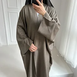 Cotton Linen Open Abaya for Women Kimono Muslim Hijab Dress Casual Plain Abayas Dubai Luxury Turkey Islamic Outfit Kaftan Robe
