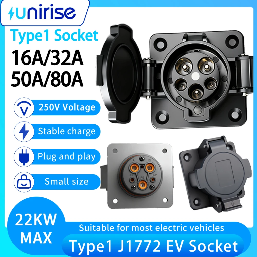 

EVSE 16A/32A/50A/80A Разъем типа 1, зарядное устройство SAE J1772, разъем, совместимый с электромобилем, разъем для зарядки автомобиля Type1