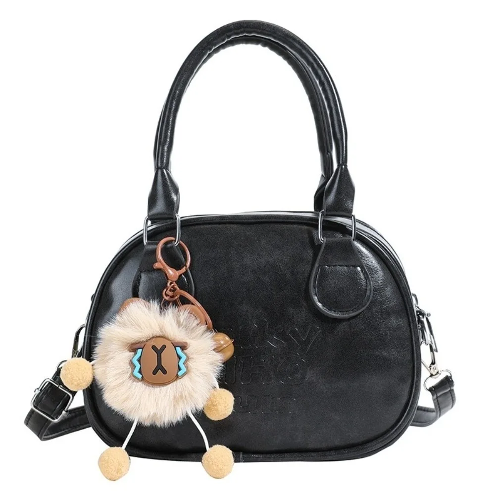 

Casual Y2k Bowling Bag Large Capacity Korean Style PU Leather Shoulder Bag with Capybara Pendant Adjustable Tote Bag Outdoor