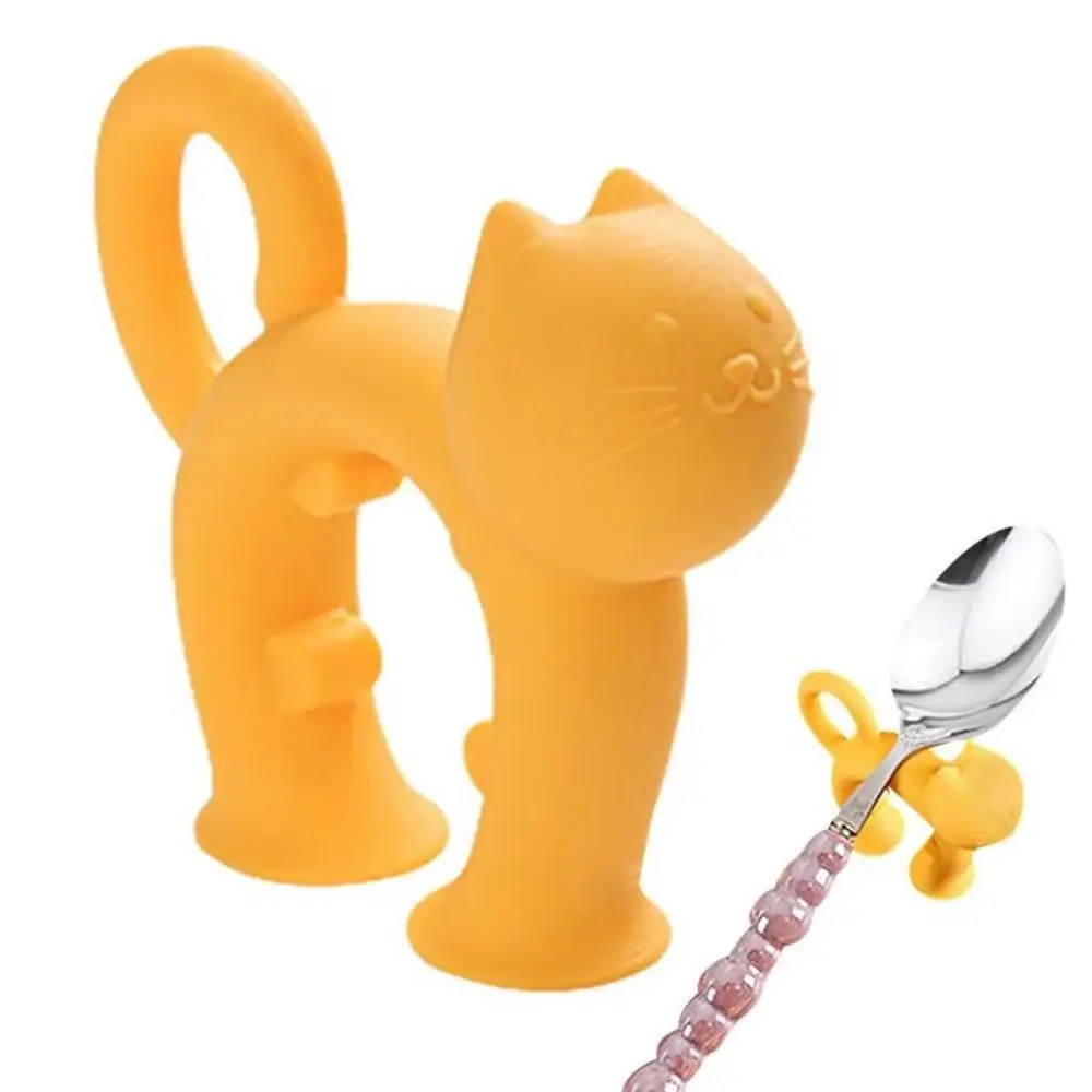 Porte-spatule Anti-brûlure en forme de chat, Base à ventouse, trou de suspension, support de cuillère en Silicone, résistant à la chaleur et antidérapant, 4 pièces
