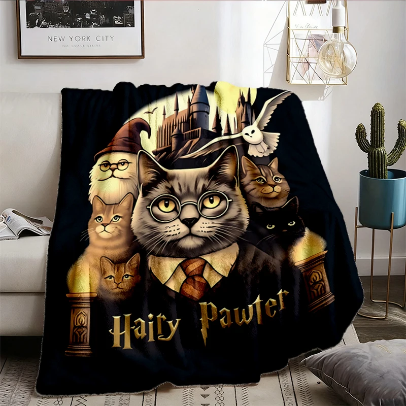 Retro Funny Cat Comfort Flannel Blanket, Cat Wizard Fantasy Flannel Throw, Reader Gift