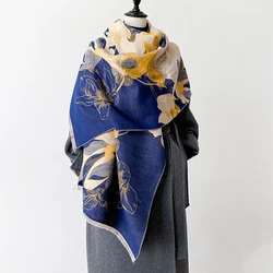 New 2024 Luxury Brand Elegant Lotus Design Women Winter Cashmere Scarf Thick Warm Shawl Wraps Pashmina Soft Lady Neckerchief