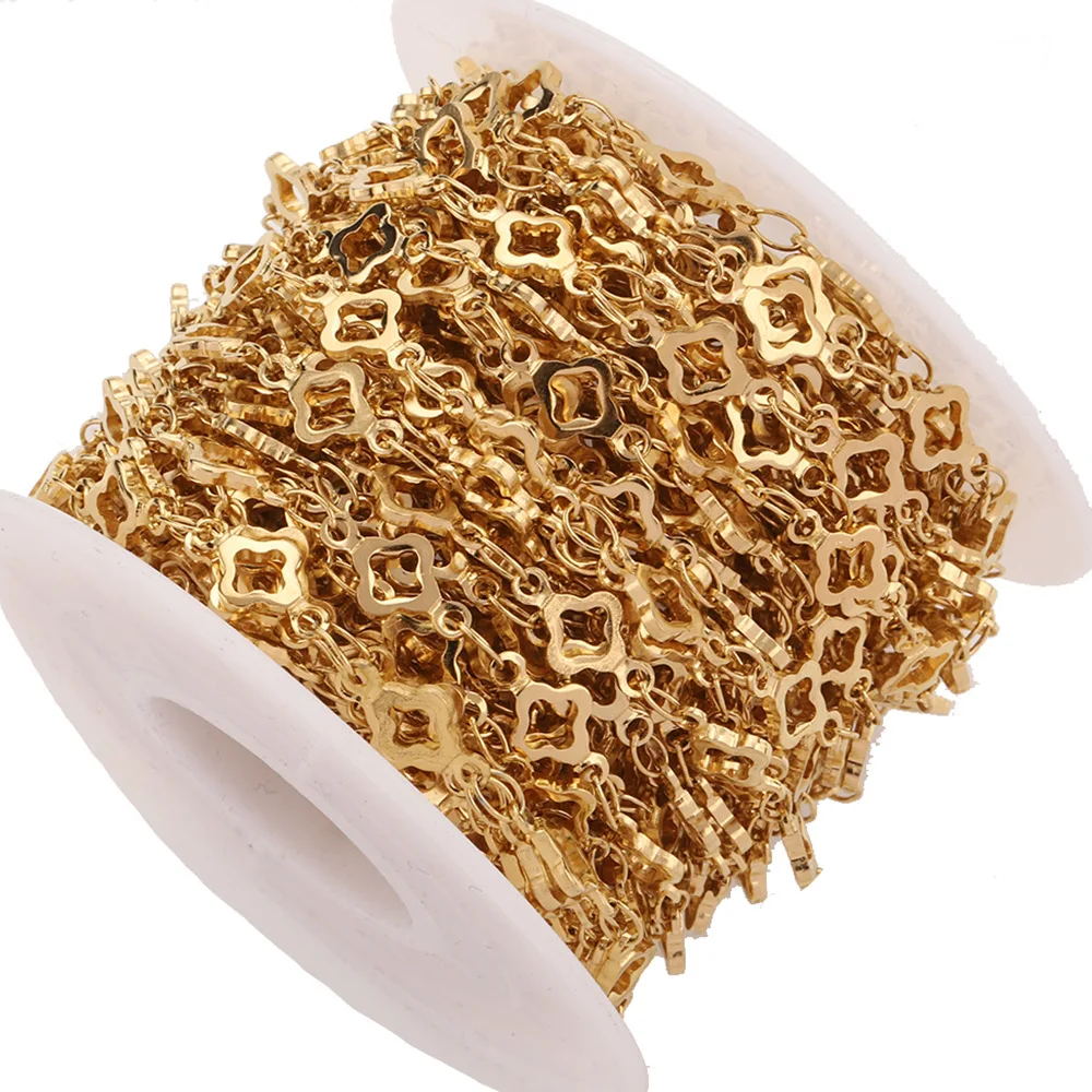 Großhandel 1 Meter Edelstahl Herz-Kleeblatt Handgefertigte Gliederkette für DIY Halsketten, Armbänder und Schmuckherstellung – Detail 4