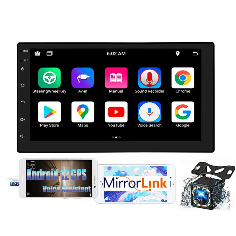 

Wireless CarPlay Screen for Car & Android Auto Head Unit - Touchscreen 7 Inch Double Din Car Stereo with Backup Camera(16GB)