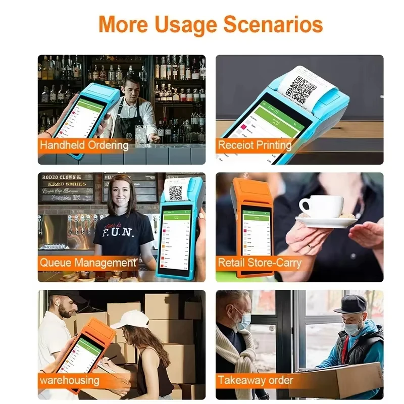 طابعة PDA محمولة باليد طابعة حرارية محمولة Android12/11 فاتورة إيصالات متنقلة 5.5 بوصة HD WiFi 1D/2D مسح نظام POS للأعمال