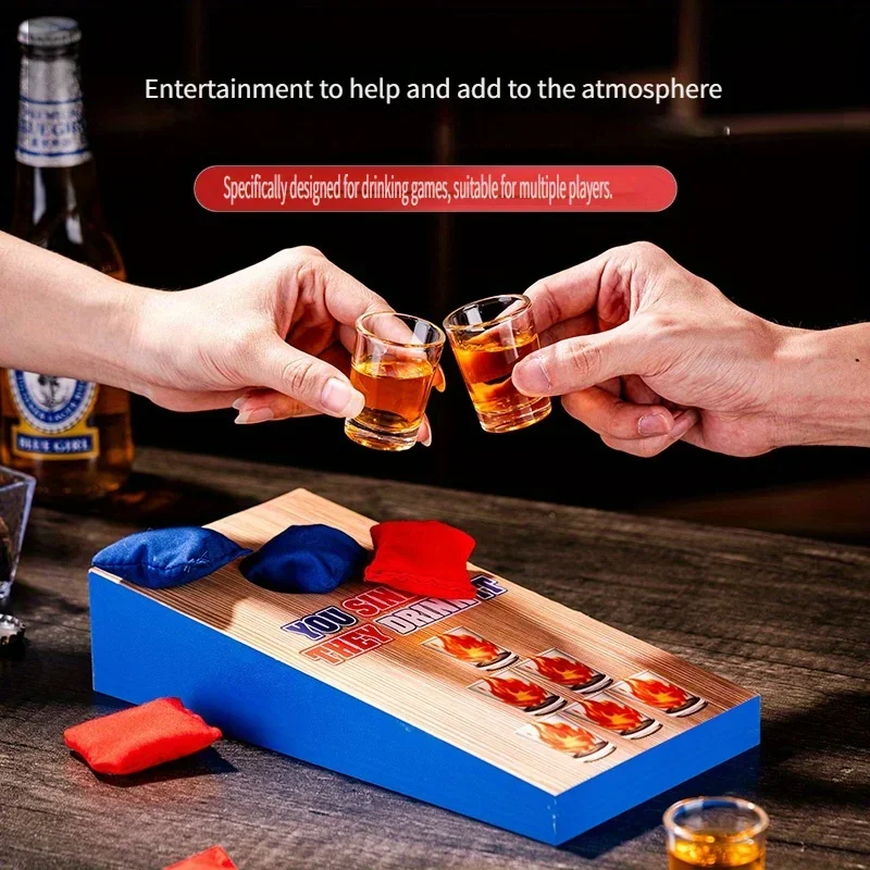 Wooden-Look Darts Game Set with Triangular Stable Base - Family-Friendly Party Board Game Beer Pong Alternative