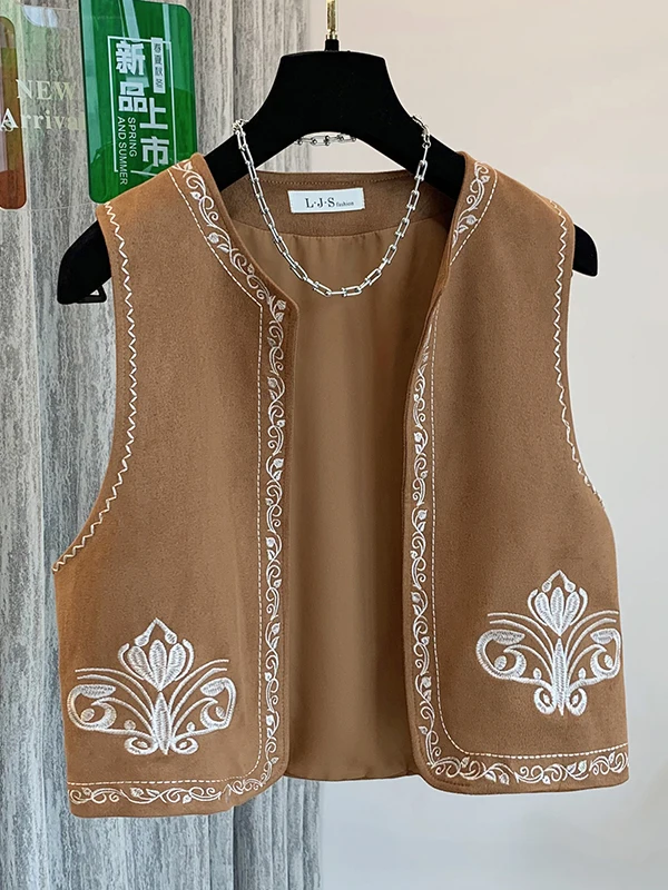 n Heavy Brodery Jaet Ropa de mujer de gran tamaño Sin botón redondo Ne Top Chaleco casual en capas Verano
