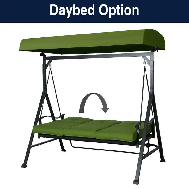 Park 3 Person Convertible Daybed Outdoor Steel Porch Swing with - Green